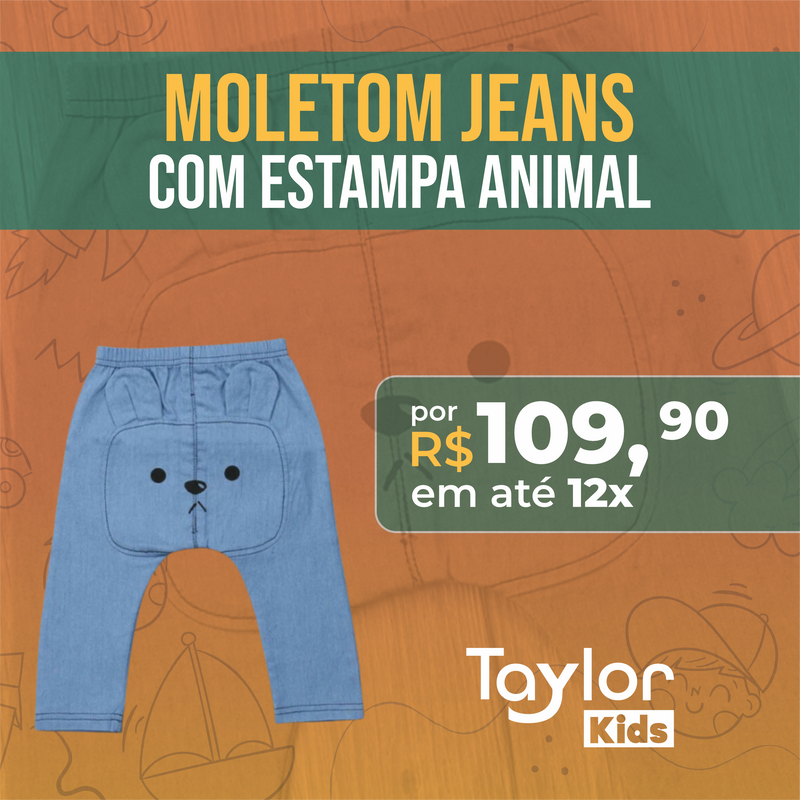 Moletom Jeans Infantil Com Estampa Animal - TaylorKids